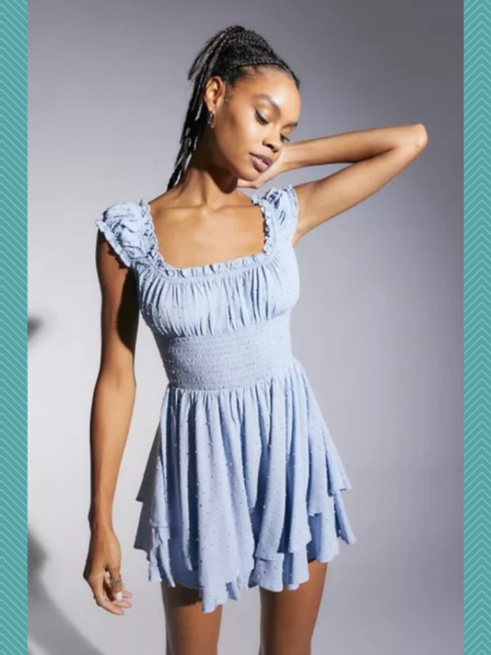 Urban Outfitters Pastel Blue Tiered Rosie Romper